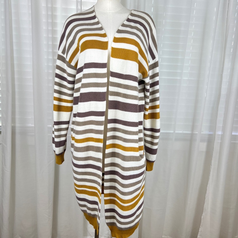 Joah Premium Womens Striped Longline Duster Cardigan Sweater Large‎ Boho
